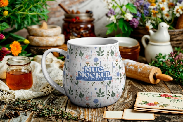 Close up on cottagecore mug mockup