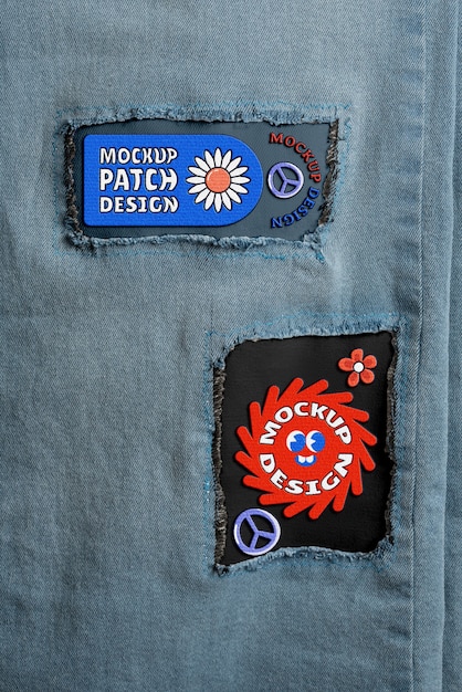 Close up on denim patches mockup