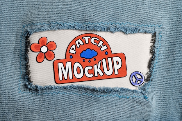 Close up on denim patches mockup