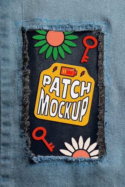 Close up on denim patches mockup