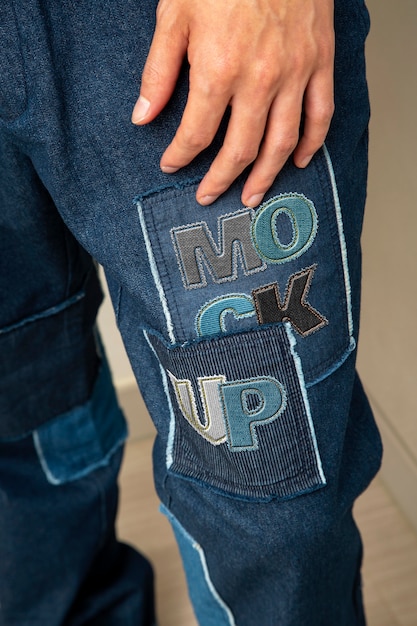 Close up on denim patches mockup