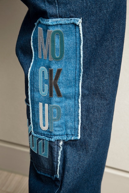 Close up on denim patches mockup