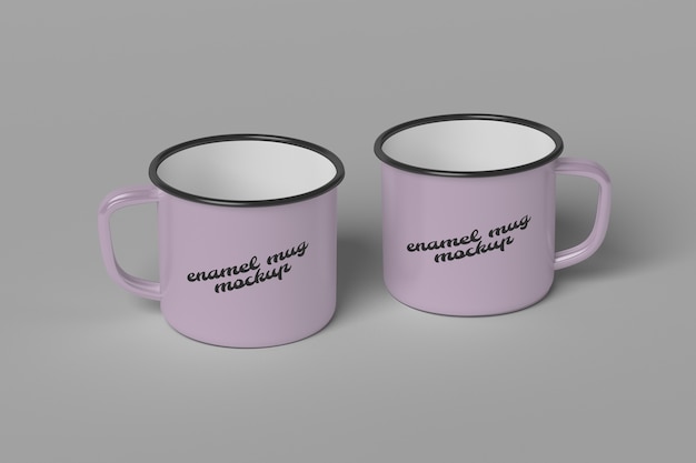 Close up on enamel mug mockup isolated