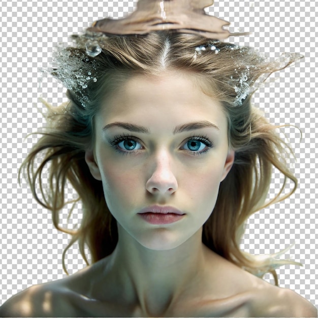 PSD close up face of young woman in water png