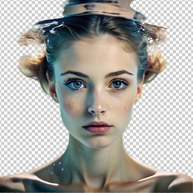 PSD close up face of young woman in water png