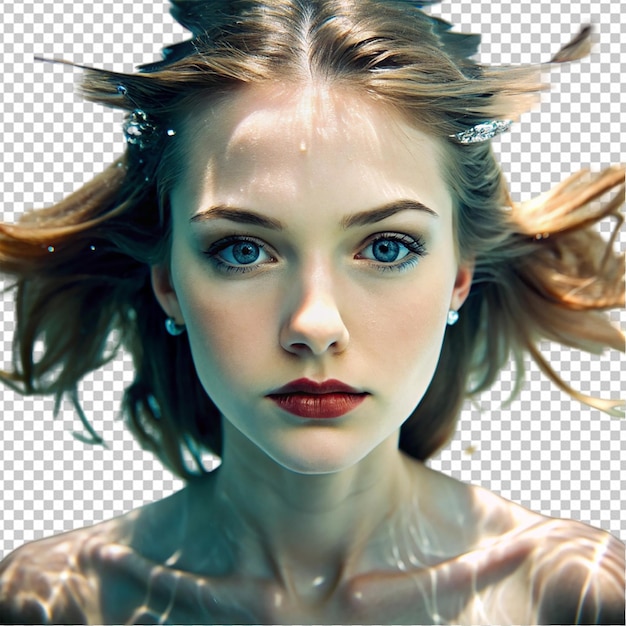 PSD close up face of young woman in water png