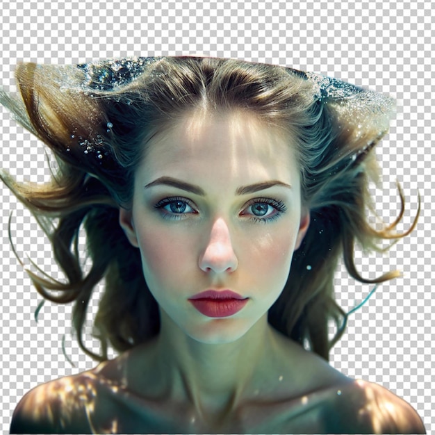 PSD close up face of young woman in water png