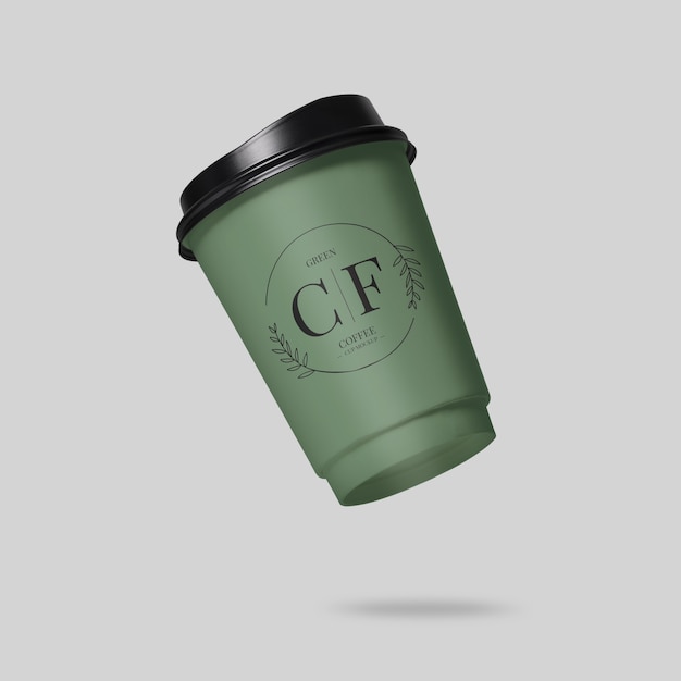 Close up on floating coffee cup mockup