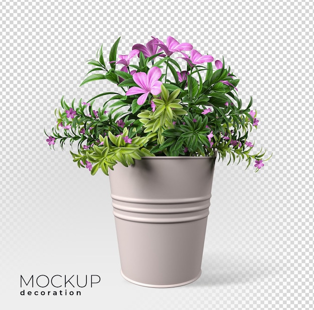 Close up on flower in pot interior 3d mockup