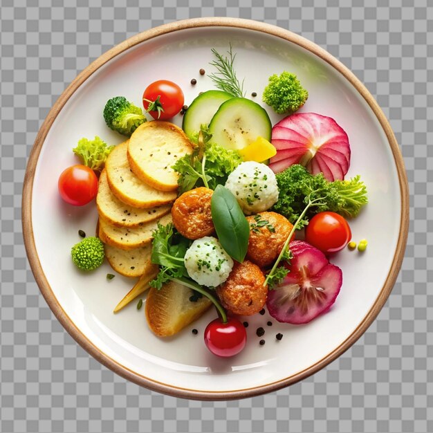 close up of food in plate on transparent background