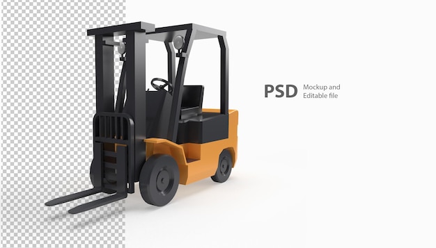 Close up on forklift in 3d rendering isolated