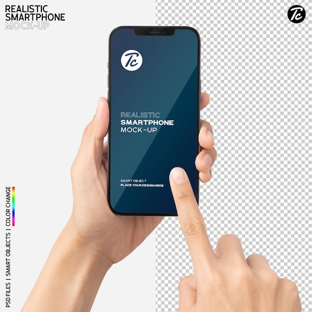 Close-up hand holding and using smartphone mockup