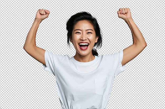 PSD close up of a happy chinese woman celebrating gesture