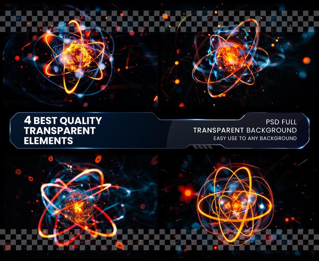 PSD close up illustration of atomic particle for on transparent background