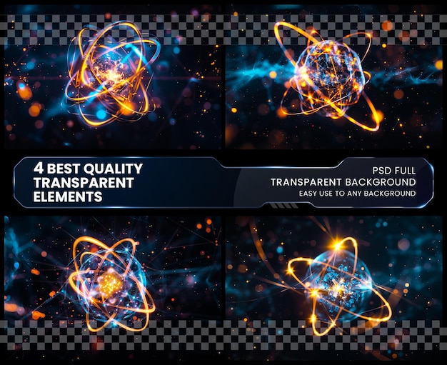 PSD close up illustration of atomic particle for on transparent background