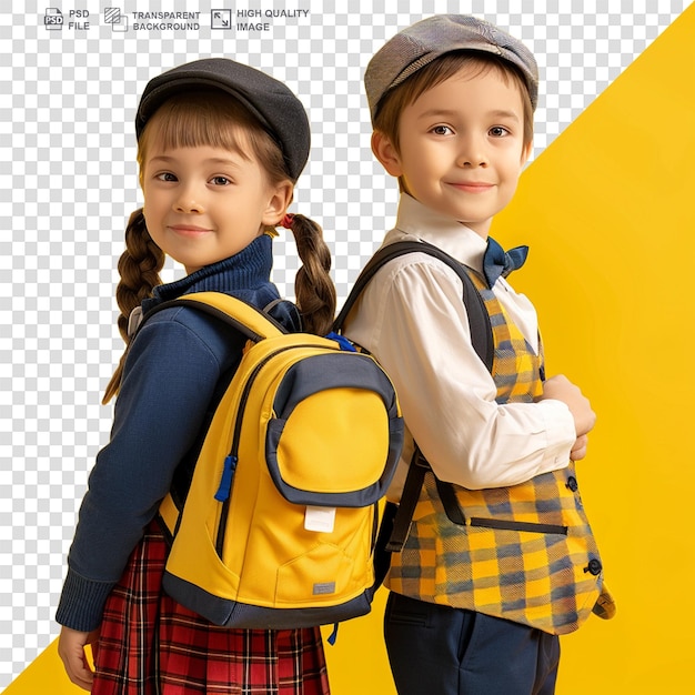 Close up on kids expression portrait in school uniform on transparent background