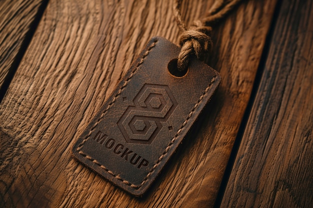 Close up on leather label mockup