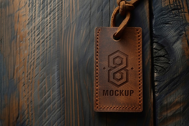 Close up on leather label mockup