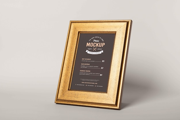 Close up on menu mockup in frame