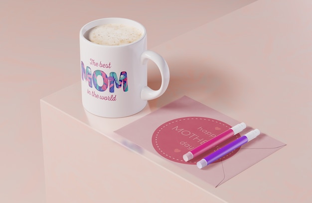 Close-up mothers day greeting card with mug