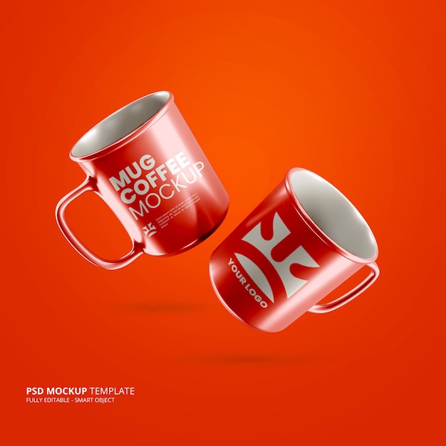 Close up on mugs mockup floating isolated