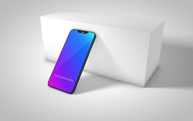 Close up on new smartphone mockup with box