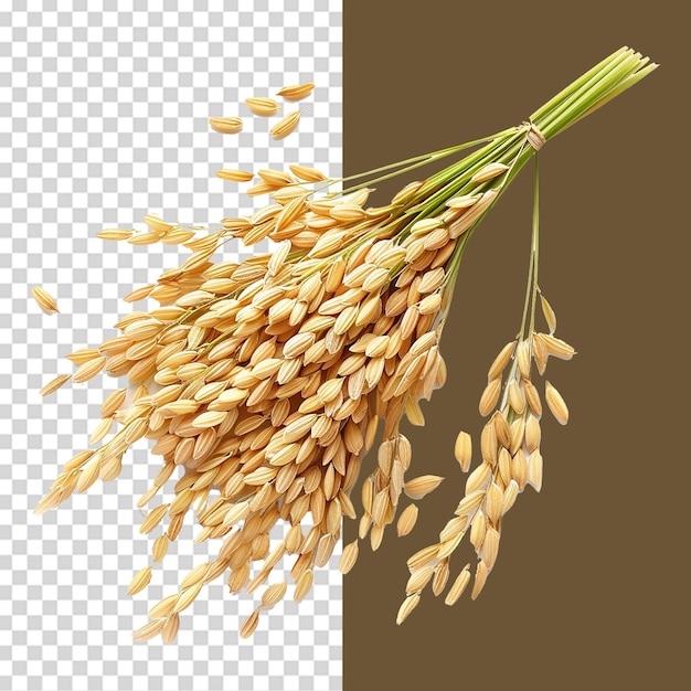 PSD close up paddy rice ears isolated on transparent background