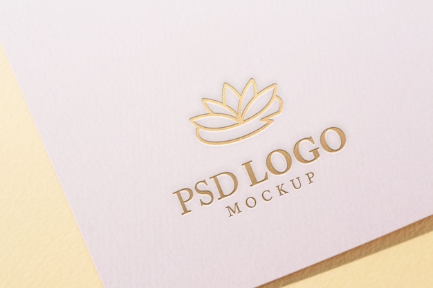 Close-up of paper pressed logo mock-up