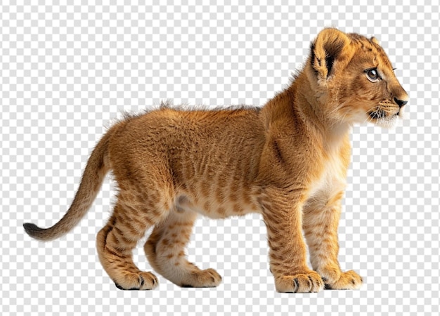 close up portrait of adorable cute baby lion isolated on transparent background