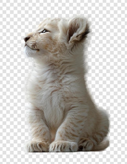 close up portrait of adorable cute white baby lion isolated on transparent background