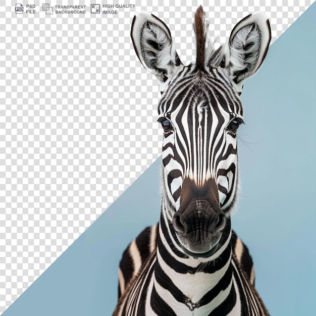 Close up portrait of zebra animal on transparent background