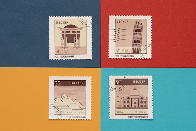 Close up on postage stamp mockup