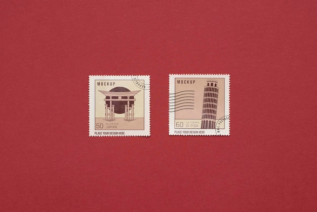 Close up on postage stamp mockup