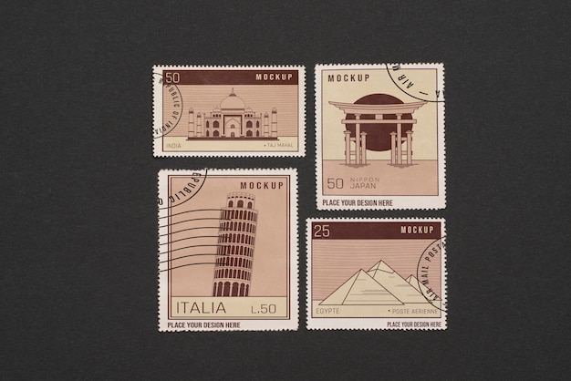 Close up on postage stamp mockup