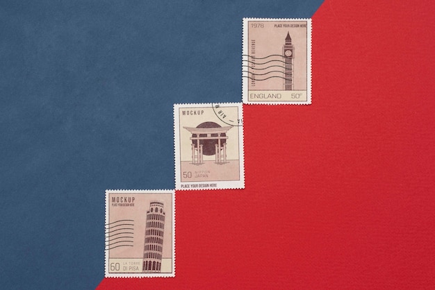 Close up on postage stamp mockup