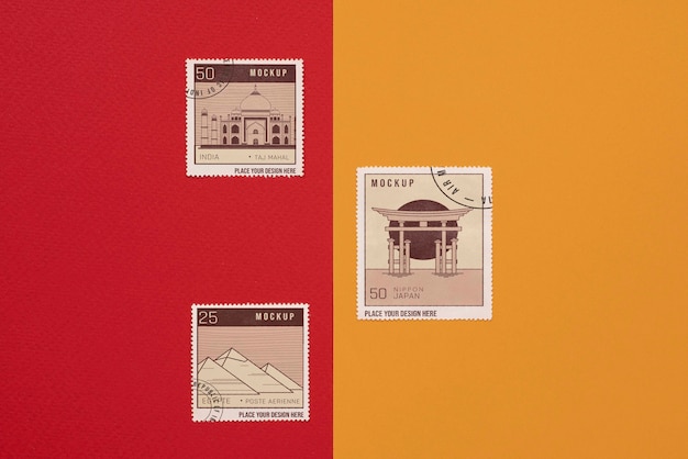 Close up on postage stamp mockup