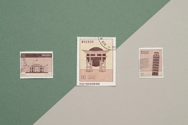 Close up on postage stamp mockup