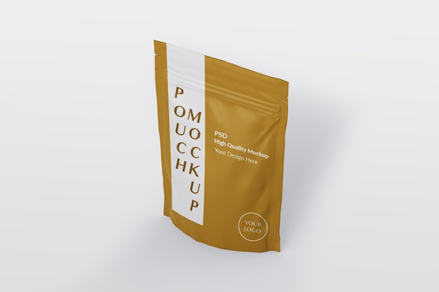 Close up on pouch packaging mockup isolated