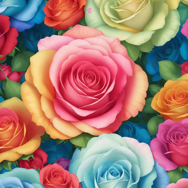 close up of a rainbow rose pattern