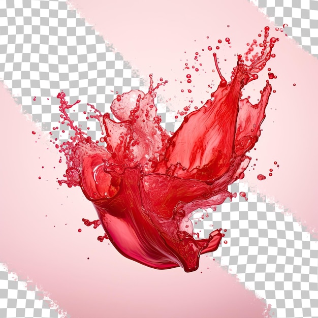 Close up of red juice splashing isolated on transparent background