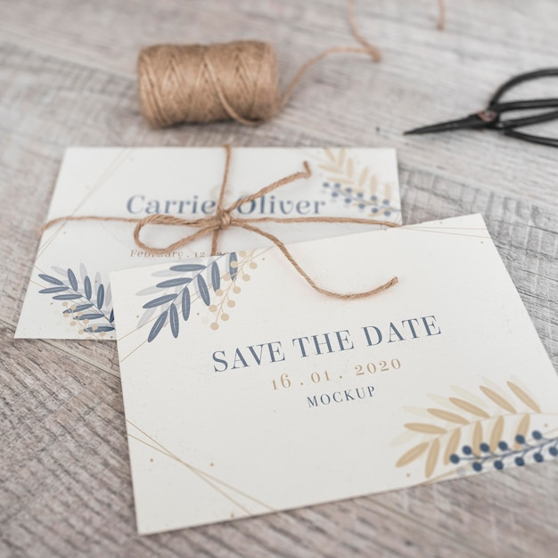 Close-up save the date card with mock-up