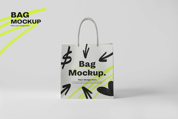 PSD close up on shopping bag mockup with scribbled style