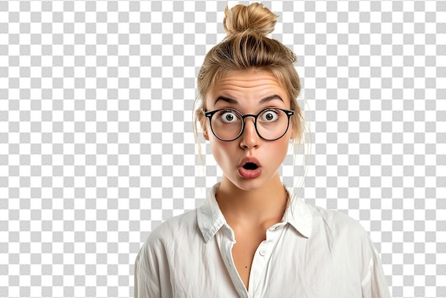 PSD close up shot of shocked women on white isolated background