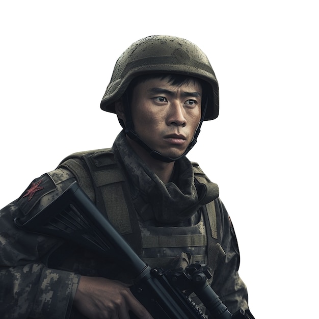 PSD close up on soldier isolated