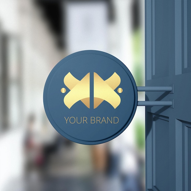 Close up on Store Sign Brand Logo Mockup