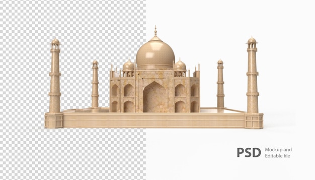 Close up on a taj mahal rendering isolated