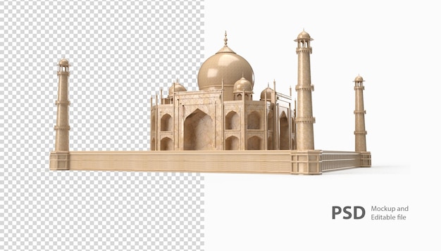 Close up on a taj mahal rendering isolated