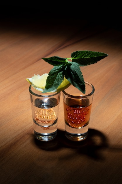 Close up on tequila shot glass mockup