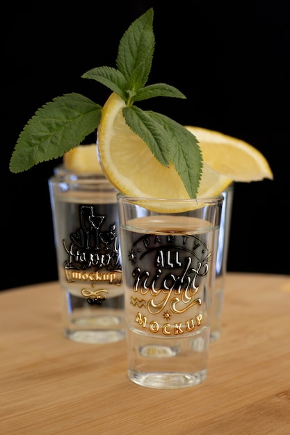 Close up on tequila shot glass mockup