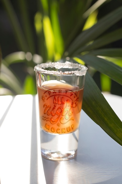 Close up on tequila shot glass mockup